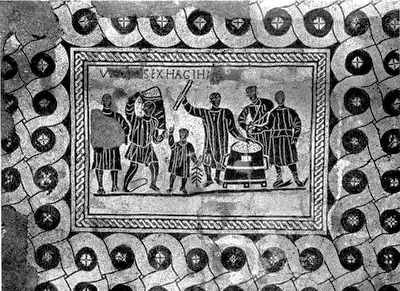 Mosaico con scene di misurazione del grano